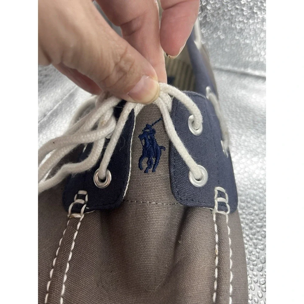 Polo Ralph Lauren Boat Shoes Lander Navy & Khaki  Topsiders Size 10.5 D Canvas